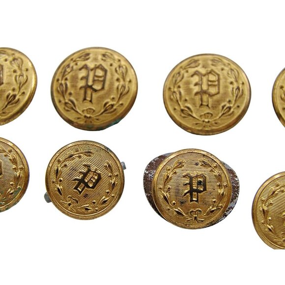 12 Vintage Uniform Coat Jacket Shank Buttons Initial P Police Superior Quality - Picture 3 of 8